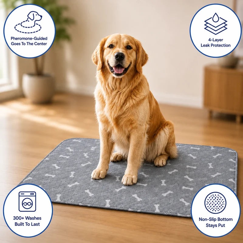 Reusable Dog Potty Pad with Patented Pheromone Infusion, 4-Layer Leakproof